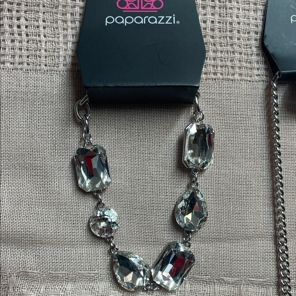Paparazzi Silver Necklace Matching Earrings with Bracelet Clear Gems - Picture 2 of 6